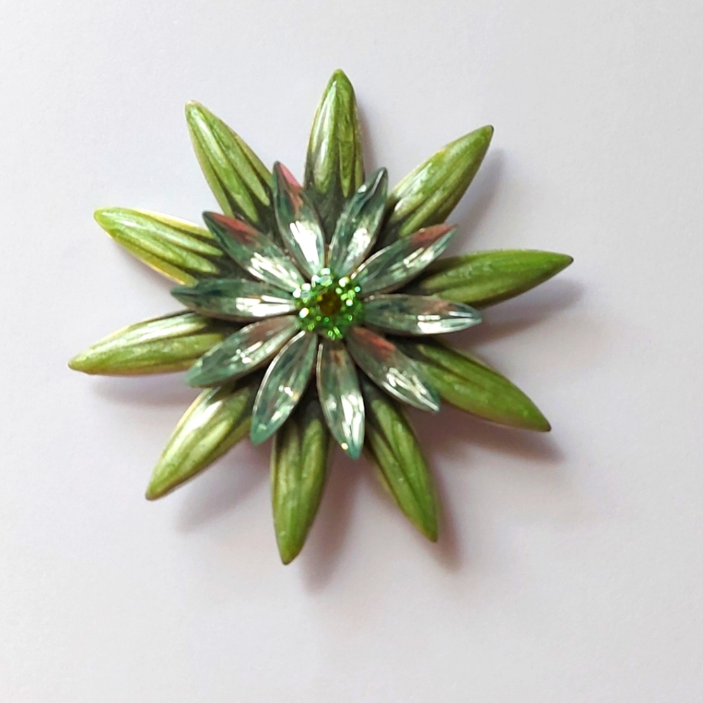 Avalaya Enamel and Rhinestone Flower Brooch, Vintage Enamel Brooch